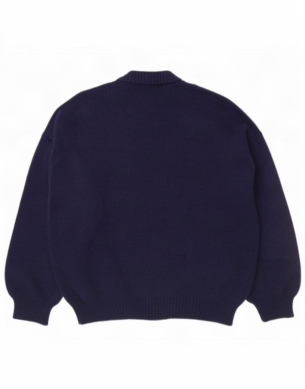 Vintage Womens Graphic Turtle Neck Jumper Sweater UK 20 2XL Navy Blue