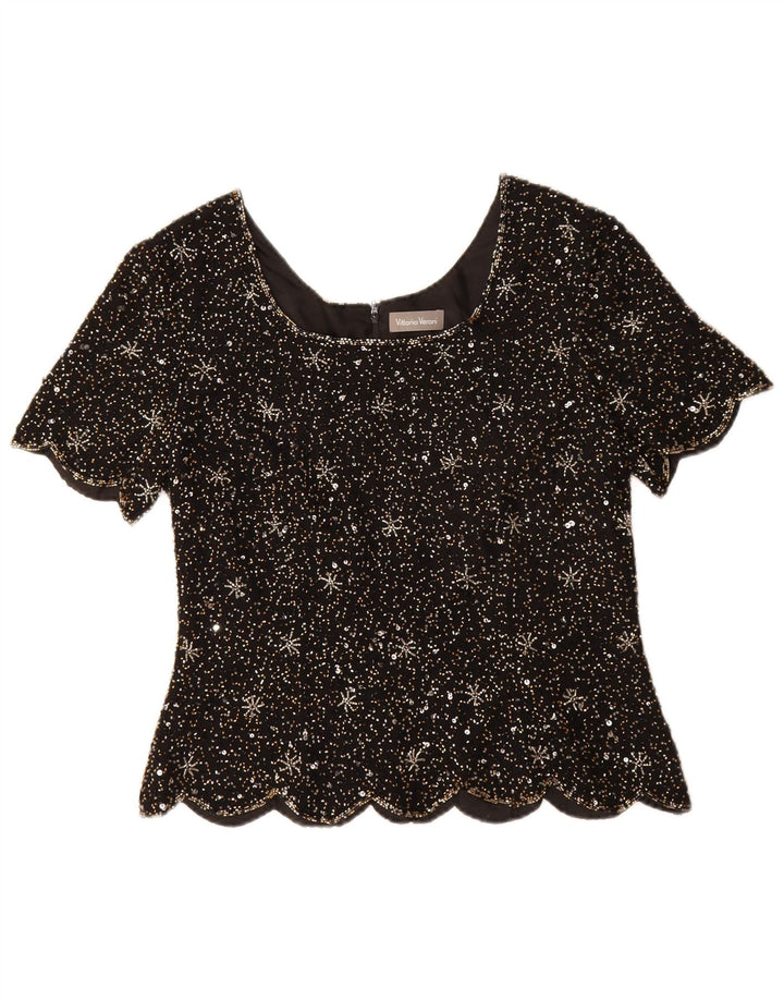 Vittoria Verani Camicetta Donna Top IT 42 Media Nera Seta