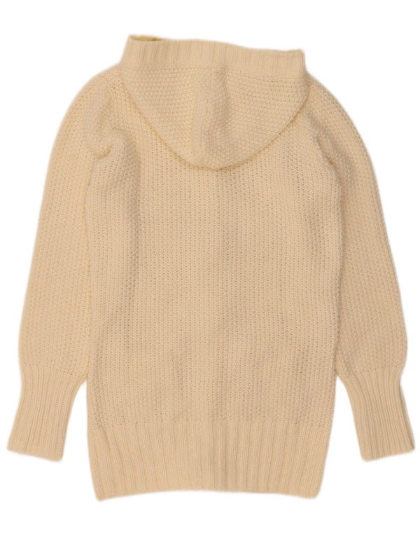 Maglione cardigan con cappuccio da donna vintage UK 14 medio bianco sporco