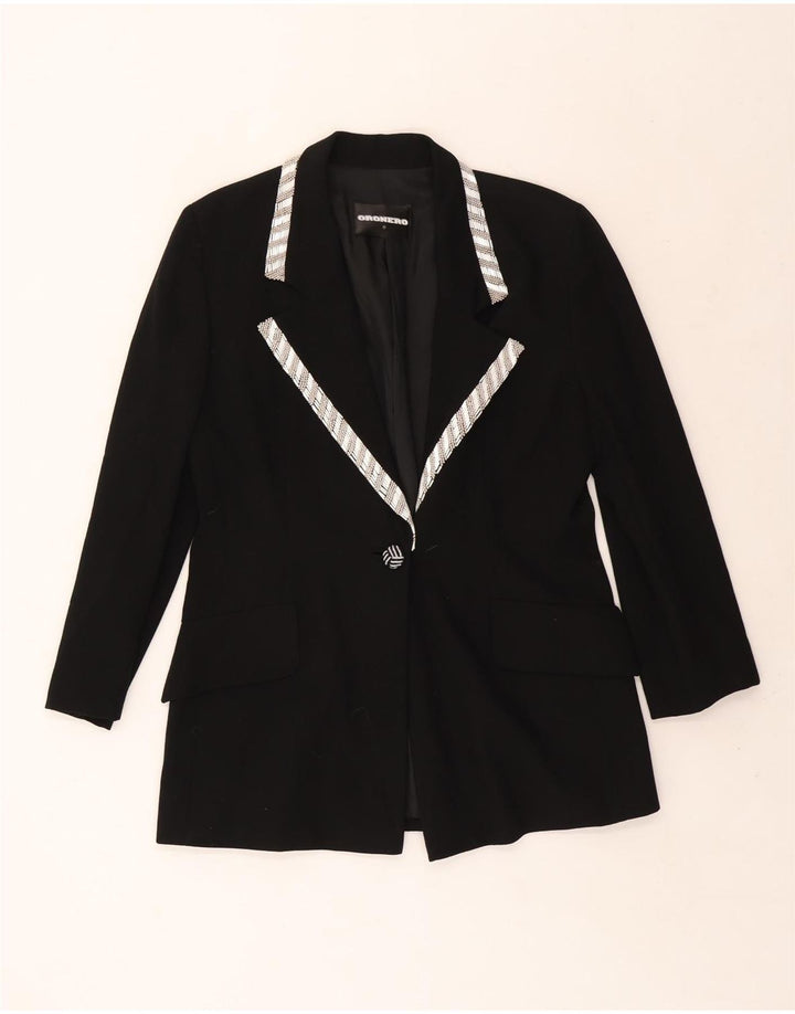 Giacca blazer da donna a 1 bottone VINTAGE UK 14 grande lana nera