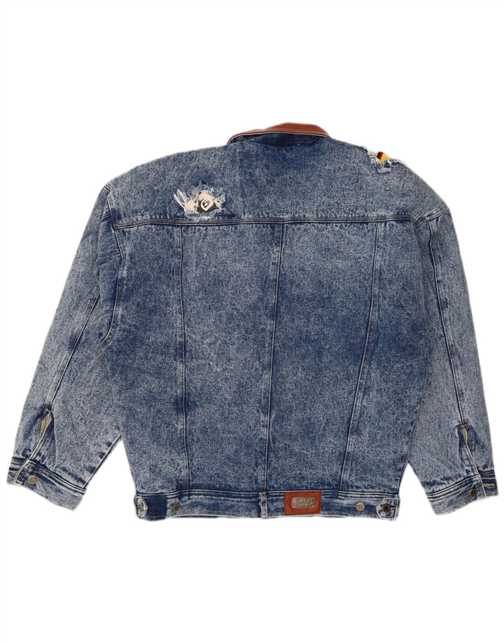 Giacca di jeans vintage invecchiata da uomo EU 50 grande poliestere blu