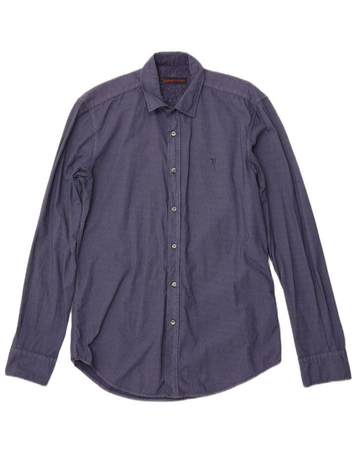 Camicia da uomo TRUSSARDI JEANS taglia 38 media in cotone geometrico blu navy