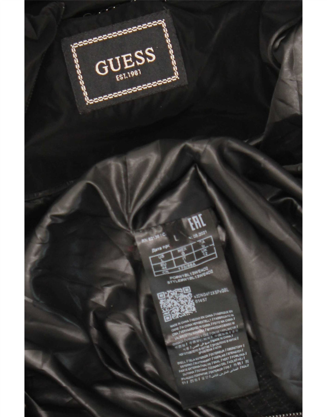 Giacca imbottita con cappuccio da donna Guess UK 12 Medium Nero Poliestere