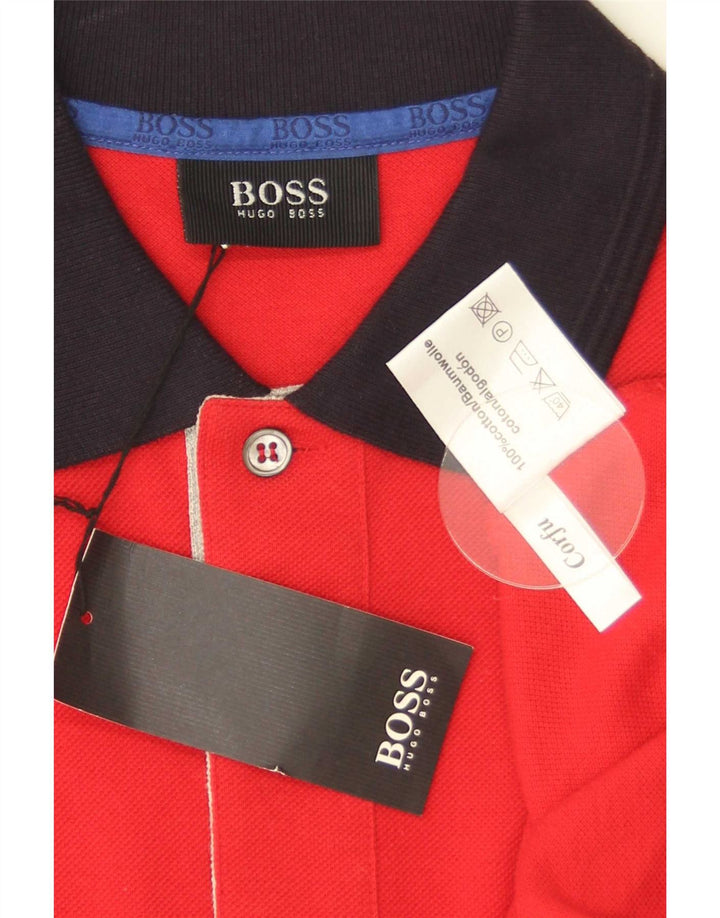 Polo da uomo Hugo Boss grande in cotone color block rosso