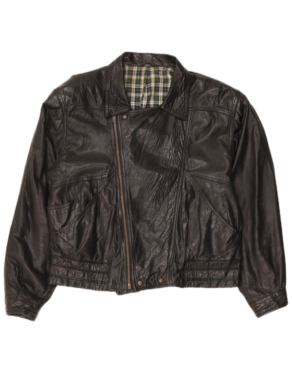 Giacca da motociclista in pelle vintage da uomo IT 50 grande nera