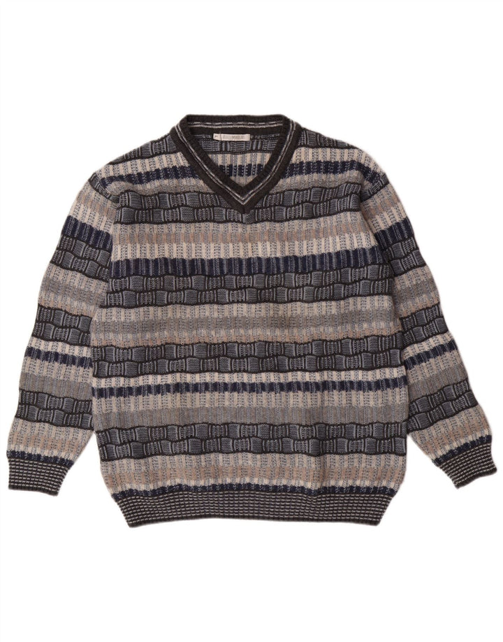 NARAMAGLIE Maglione da uomo con scollo a V grande acrilico a strisce blu