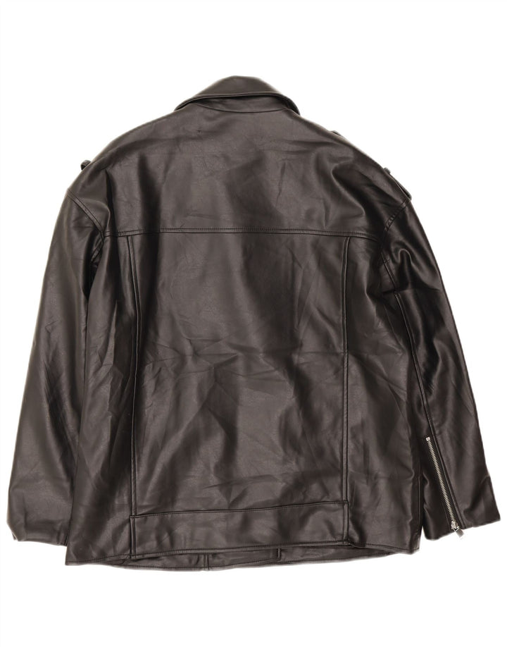 Giacca da motociclista oversize in ecopelle da uomo Zara UK 14 poliestere nero medio