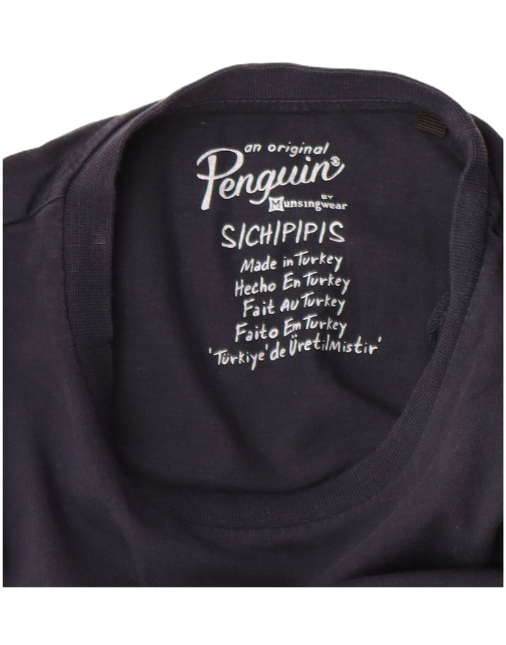 T-shirt grafica da uomo Penguin Top piccola in cotone blu navy