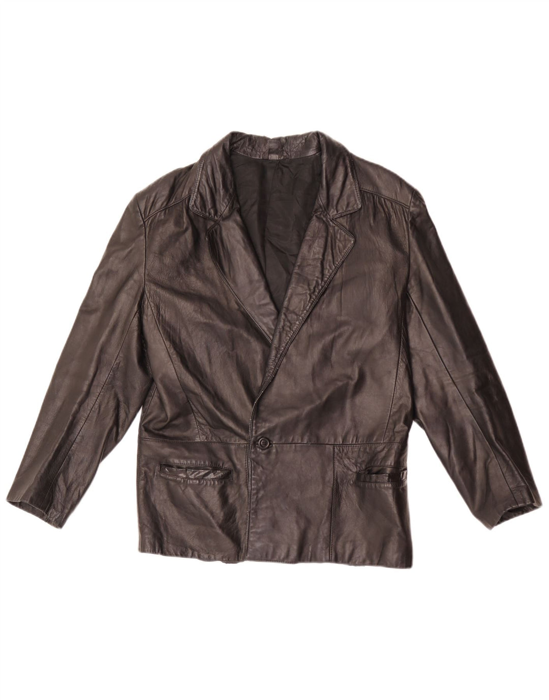 Giacca blazer in pelle vintage da uomo a 1 bottone IT 46 piccola in pelle nera