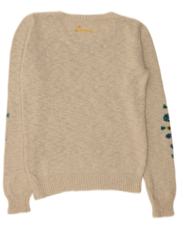 Desigual Donna Maglione con scollo a barca Maglione UK 10 Piccolo Off White Floral