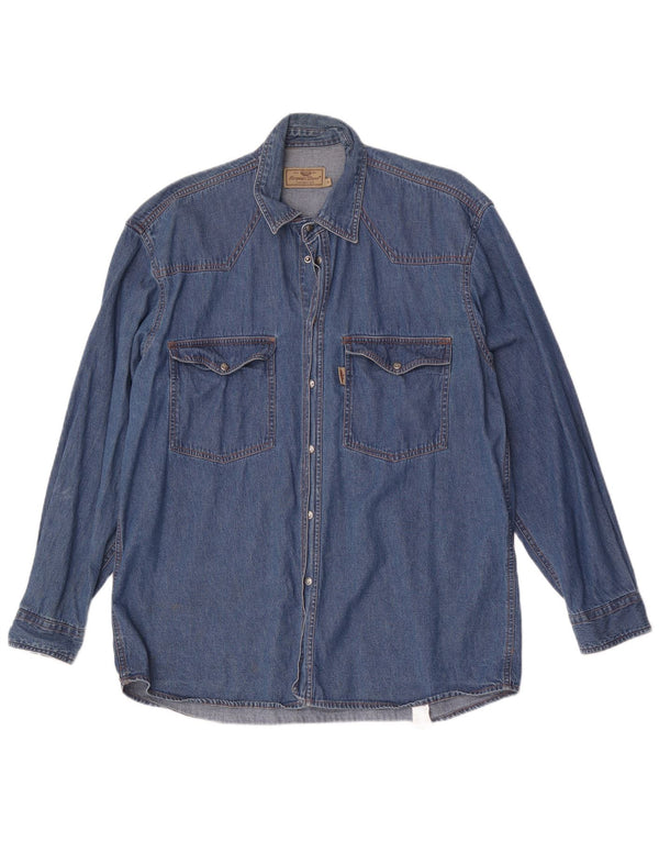 Camicia di jeans da uomo del progetto europeo Cotone blu medio