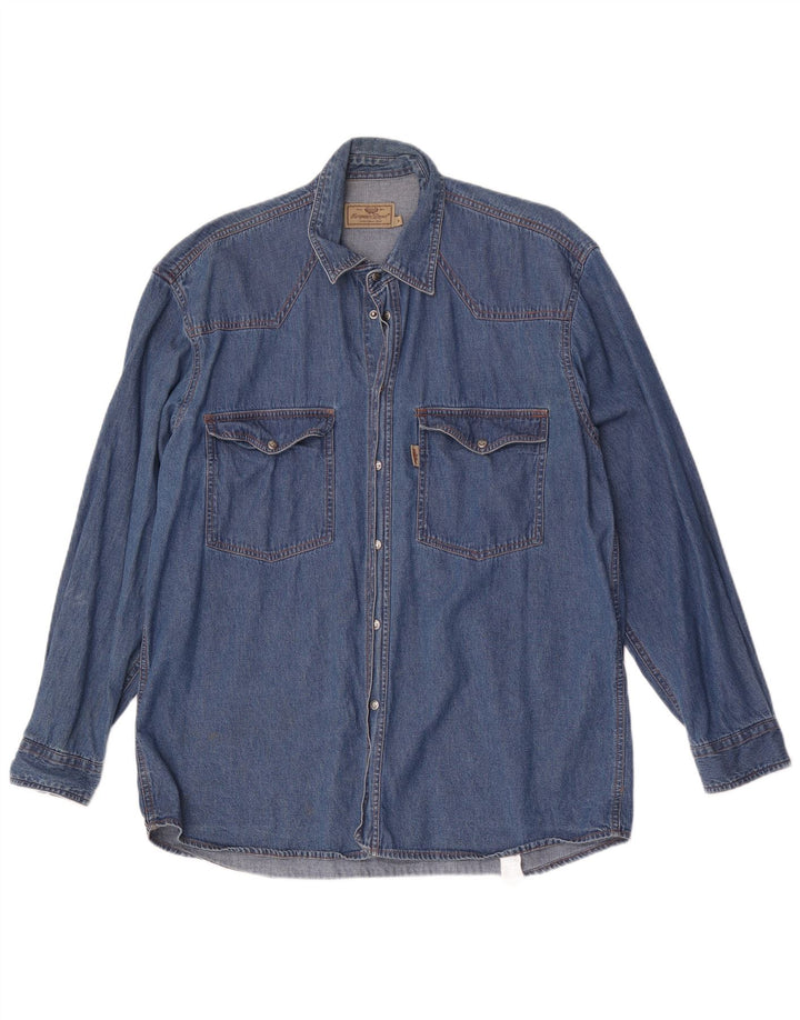 Camicia di jeans da uomo del progetto europeo Cotone blu medio