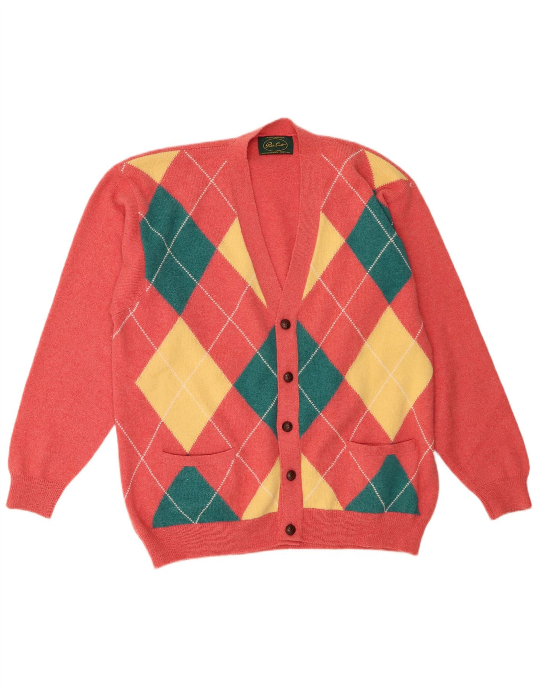 Maglione cardigan da uomo Peter Scott grande rosa argyle/lana diamante