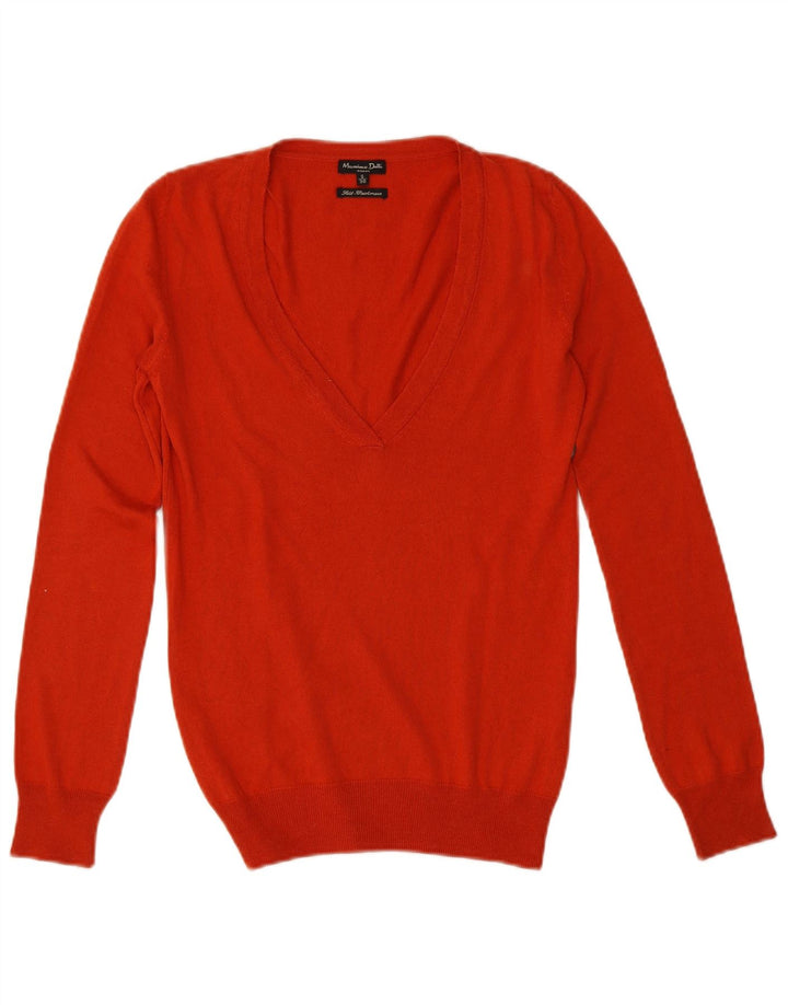 Maglione maglione da donna con scollo a V Massimo Dutti UK 10 piccolo seta arancione