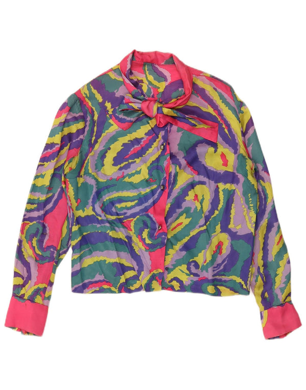 Camicetta da donna con cravatta sul davanti VINTAGE UK 14 Grande Paisley multicolore