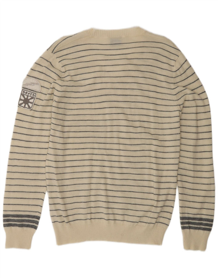 DATCH Maglione da uomo con scollo a V XL in acrilico a righe bianco sporco