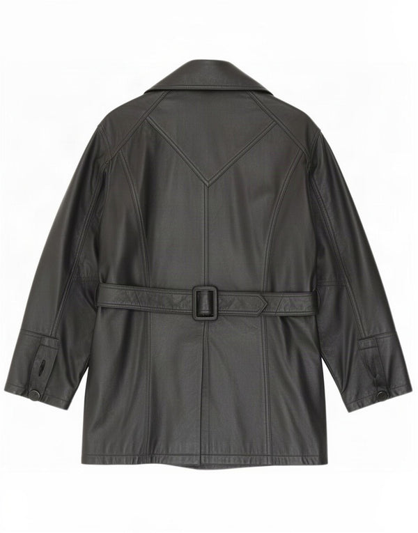 Cappotto in pelle vintage da donna UK 12 medio nero