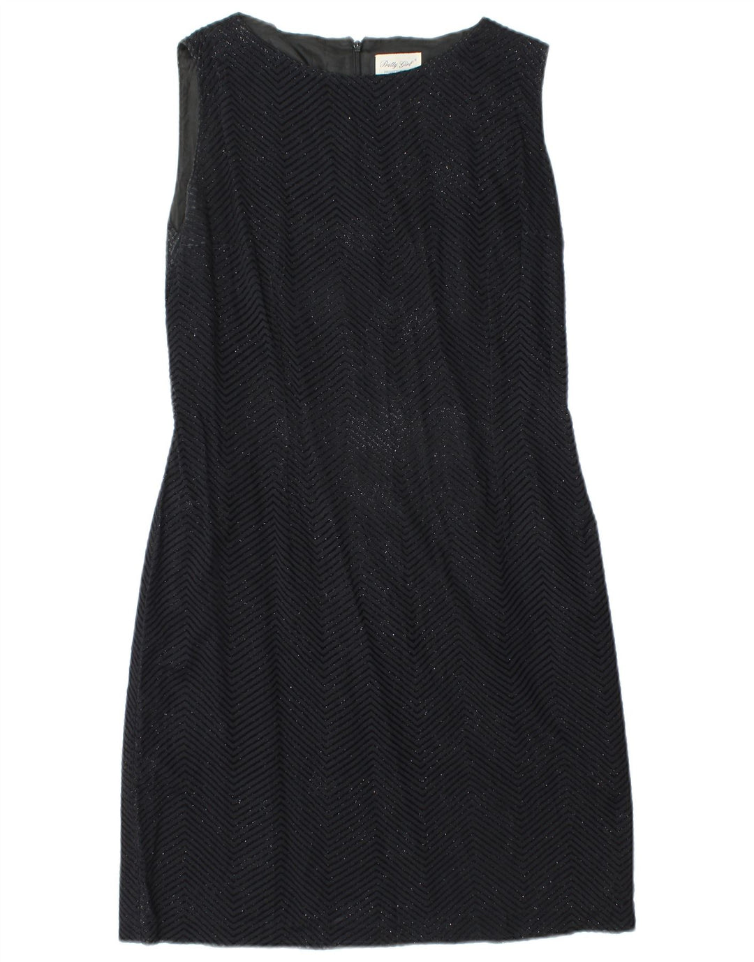 Abito tubino senza maniche vintage da donna IT 46 grande Chevron nero