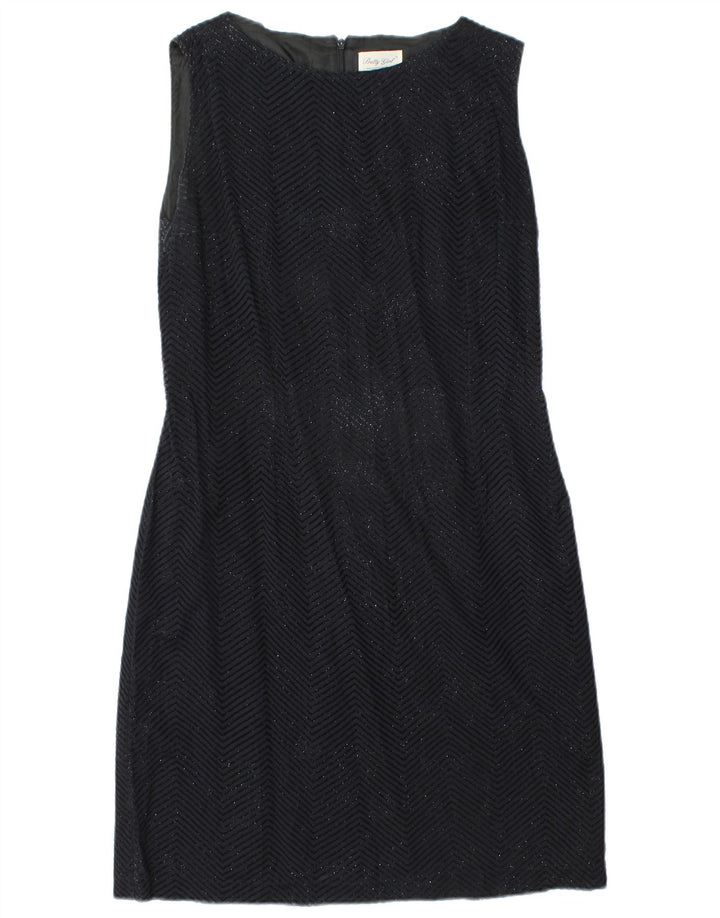 Abito tubino senza maniche vintage da donna IT 46 grande Chevron nero