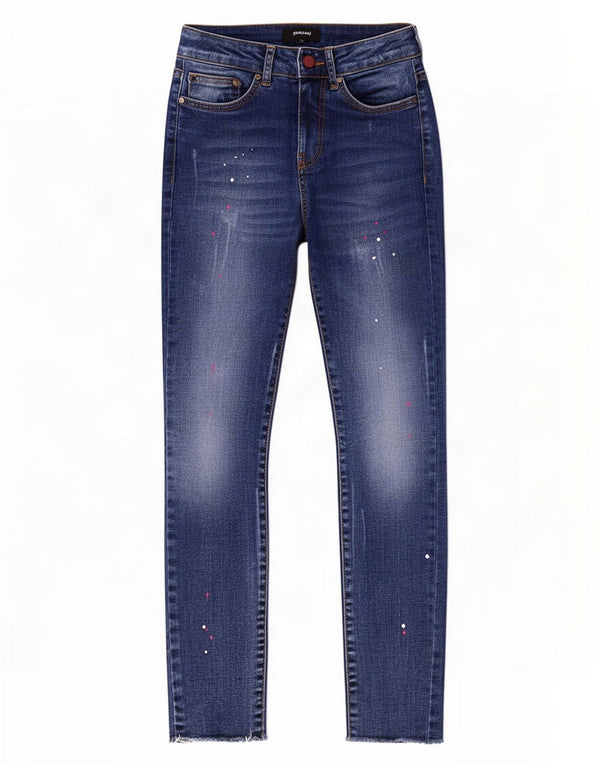 Jeans slim da donna Desigual W26 L25 cotone maculato blu