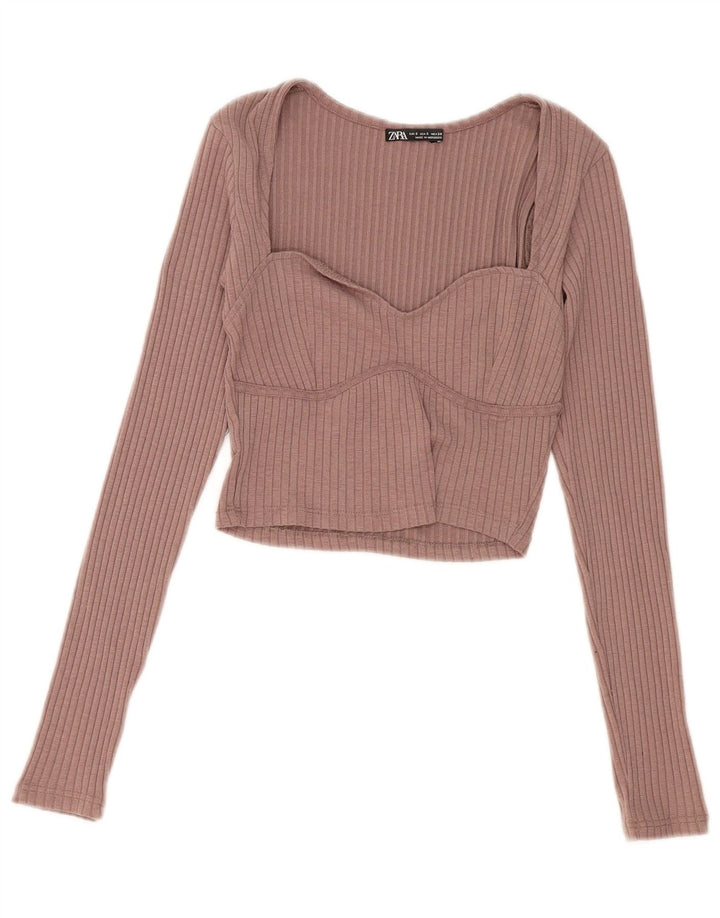 Top corto da donna Zara a maniche lunghe UK 8 piccolo poliestere rosa