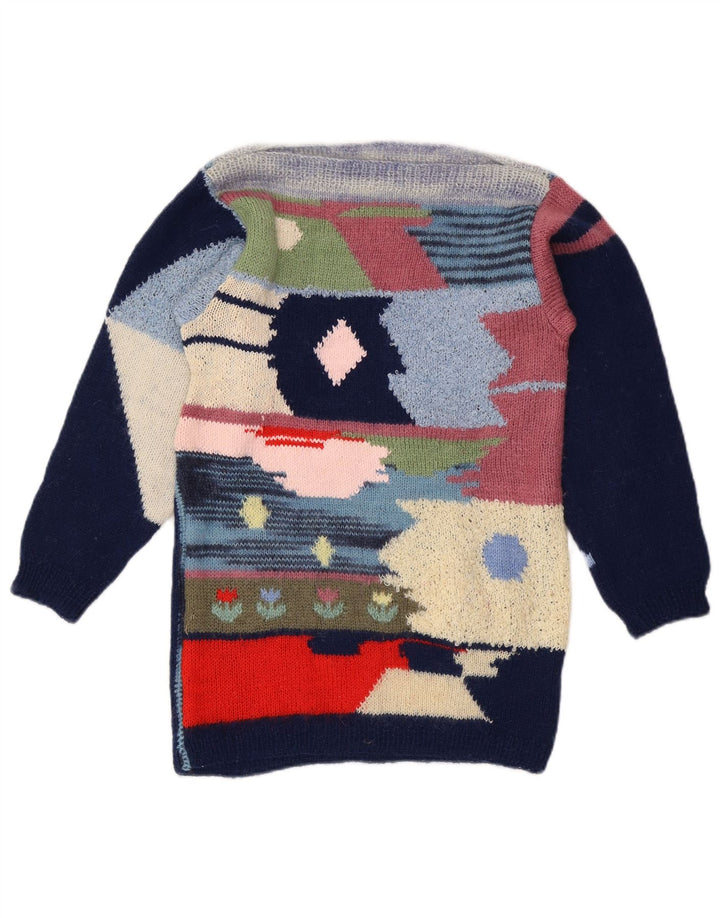 Maglione maglione vintage da donna con scollo a barca UK 12 medio multicolore