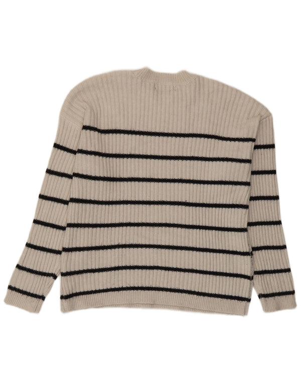 Maglione maglione girocollo da donna Marks & Spencer UK 14 a righe beige medio