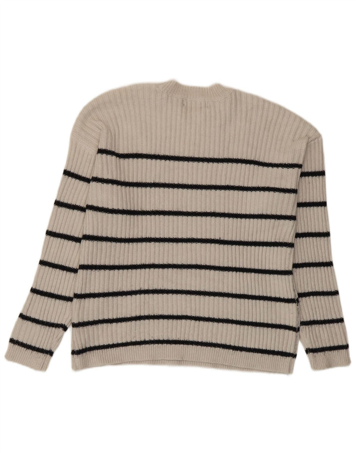 Maglione maglione girocollo da donna Marks & Spencer UK 14 a righe beige medio