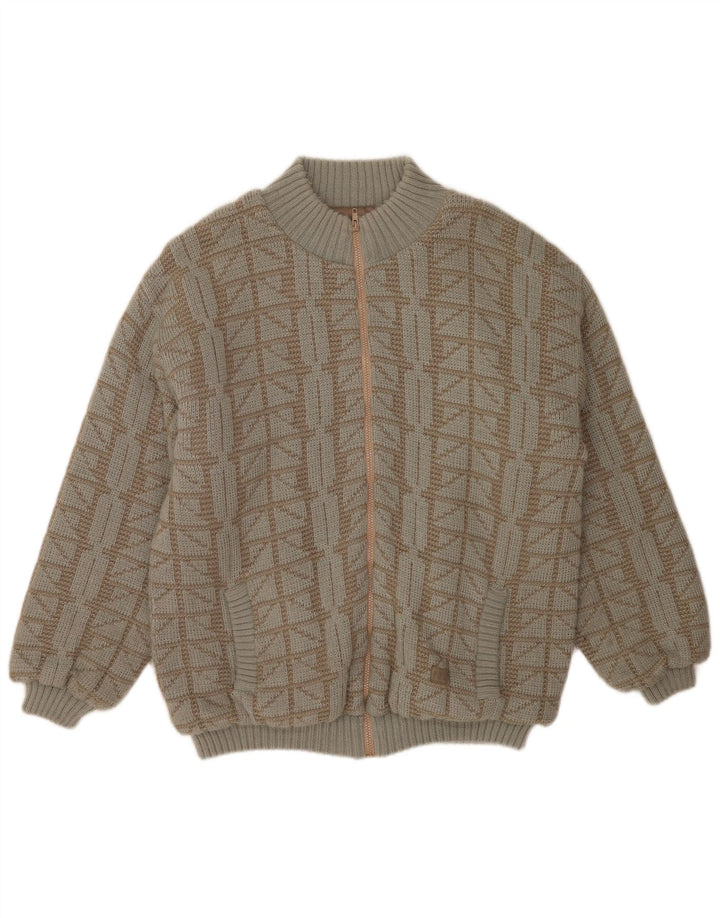 Frank Pepperone Giacca bomber in maglia da uomo UK 42 XL Verde geometrico