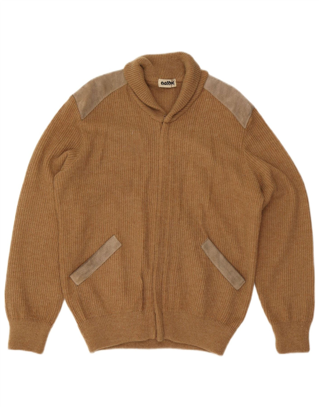 Maglione cardigan da uomo vintage in acrilico color block beige medio