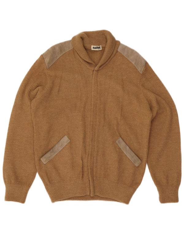 Maglione cardigan da uomo vintage in acrilico color block beige medio