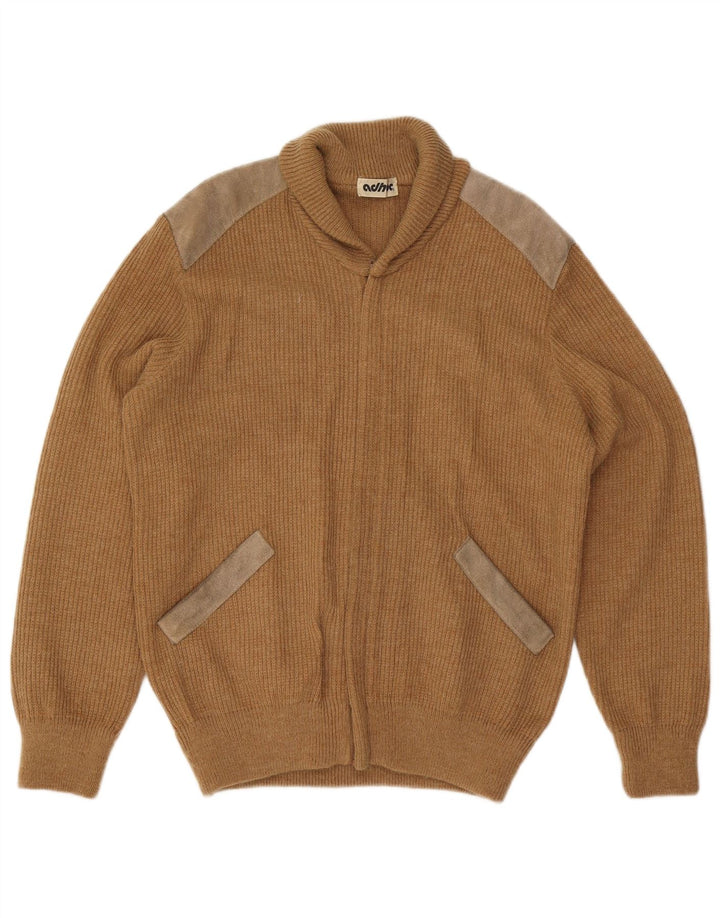 Maglione cardigan da uomo vintage in acrilico color block beige medio