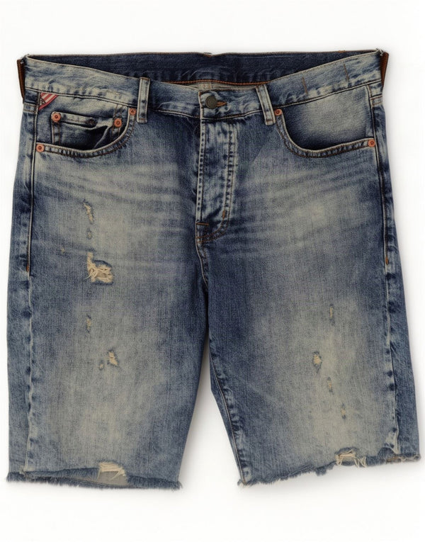 Pantaloncini di jeans invecchiati da uomo Ralph Lauren grandi W34 in cotone blu