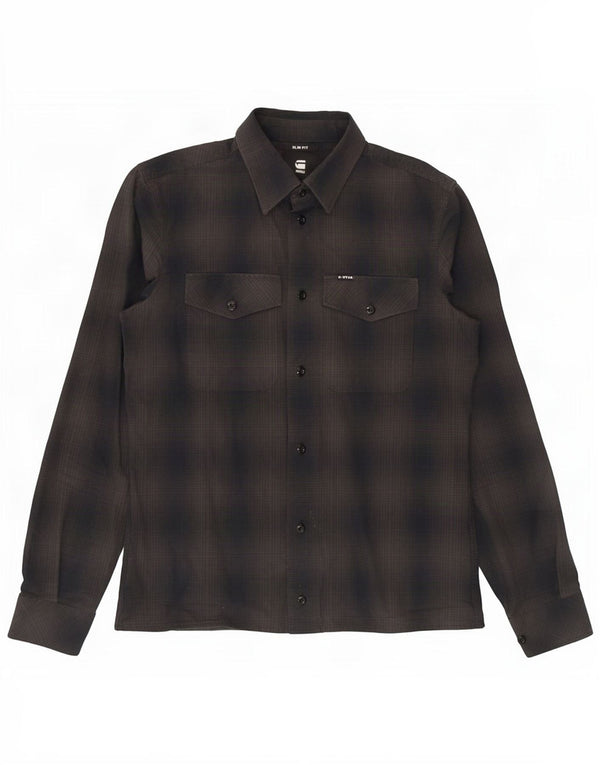 Camicia slim fit da uomo G-Star in cotone a quadri grigi piccoli