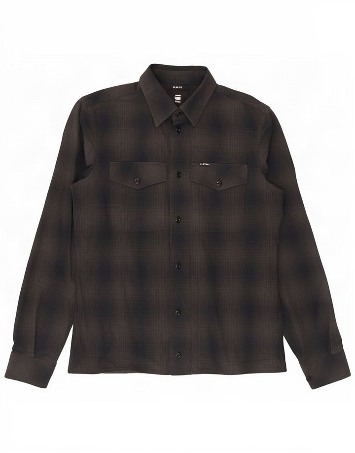 Camicia slim fit da uomo G-Star in cotone a quadri grigi piccoli
