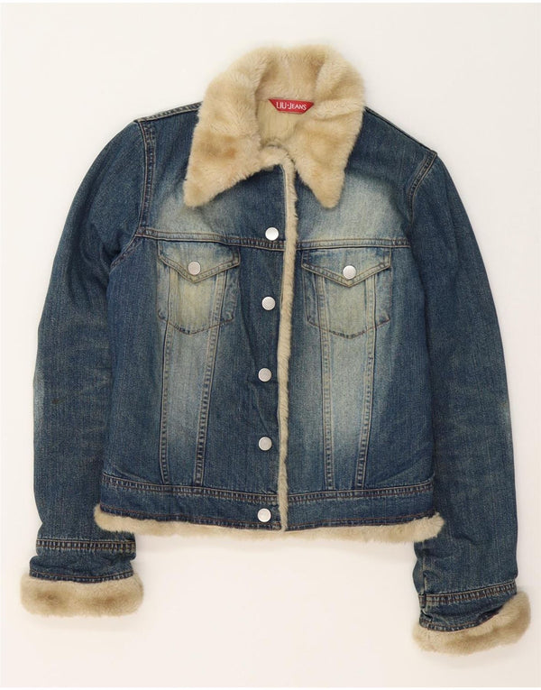 Liu Jo Womens Sherpa Denim Jacket UK 10 Small Blue Cotton
