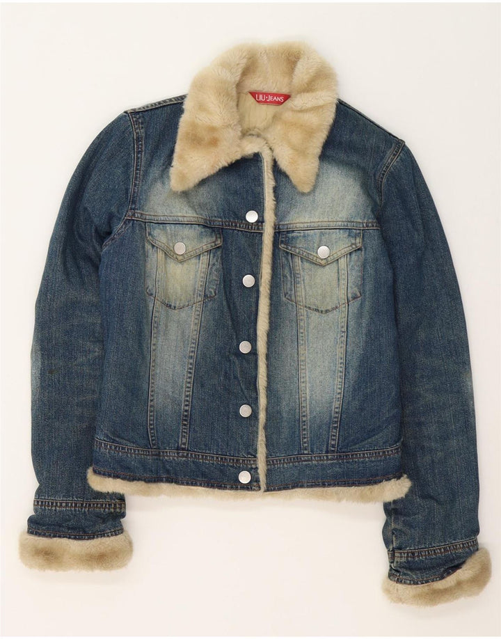 Giacca in denim Sherpa da donna Liu Jo UK 10 piccola in cotone blu