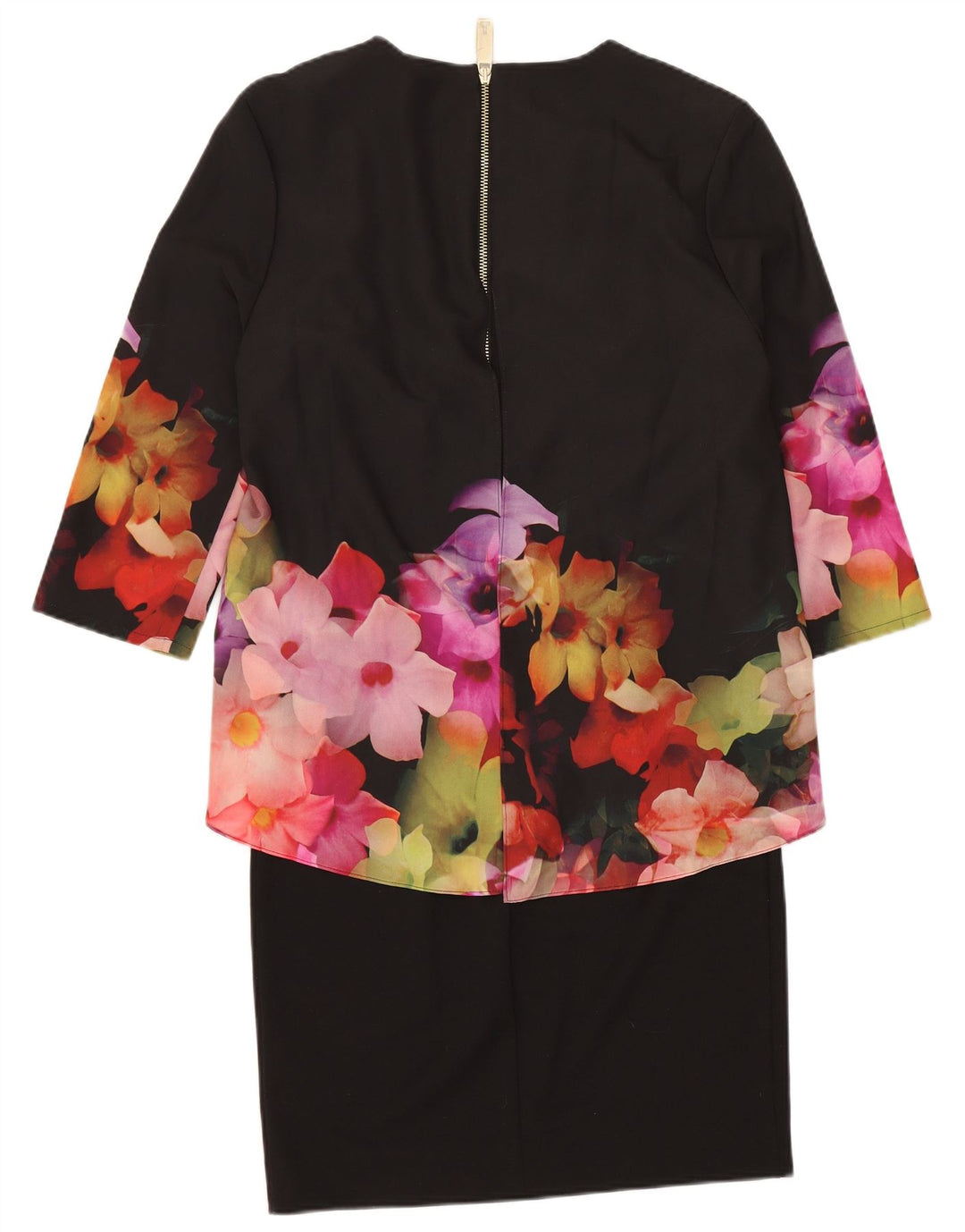 Abito peplo da donna con maniche a 3/4 Ted Baker taglia 1 XS poliestere floreale nero