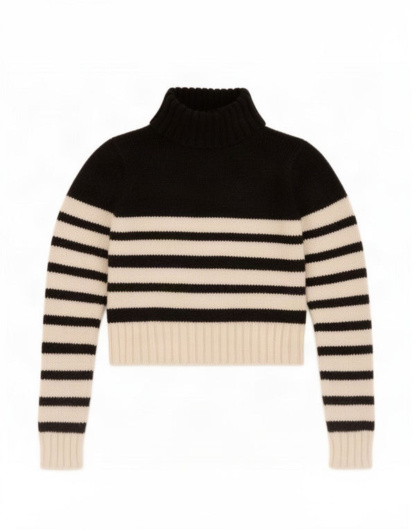 Maglione corto da donna Zara con collo alto, UK 16, acrilico a righe grandi nere