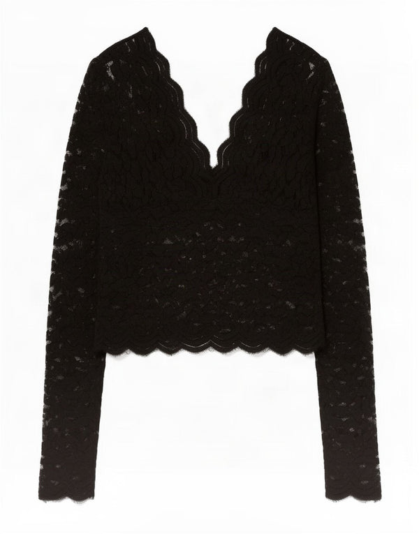 Zara Womens Lace Crop Top UK 12 Medium Black Floral