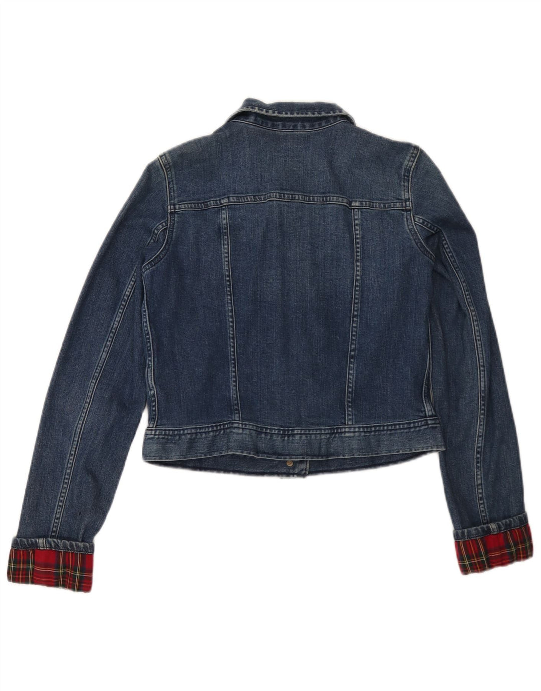 Giacca in denim corto da donna Ralph Lauren UK 12 cotone a quadri blu medio