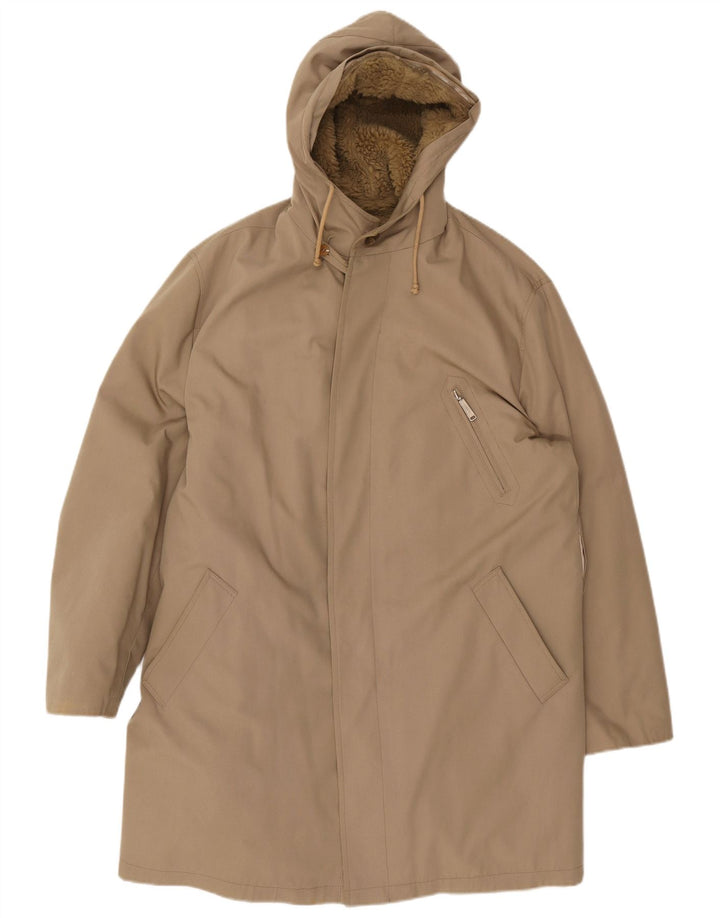 Giacca parka con cappuccio vintage da uomo UK 40 grande beige