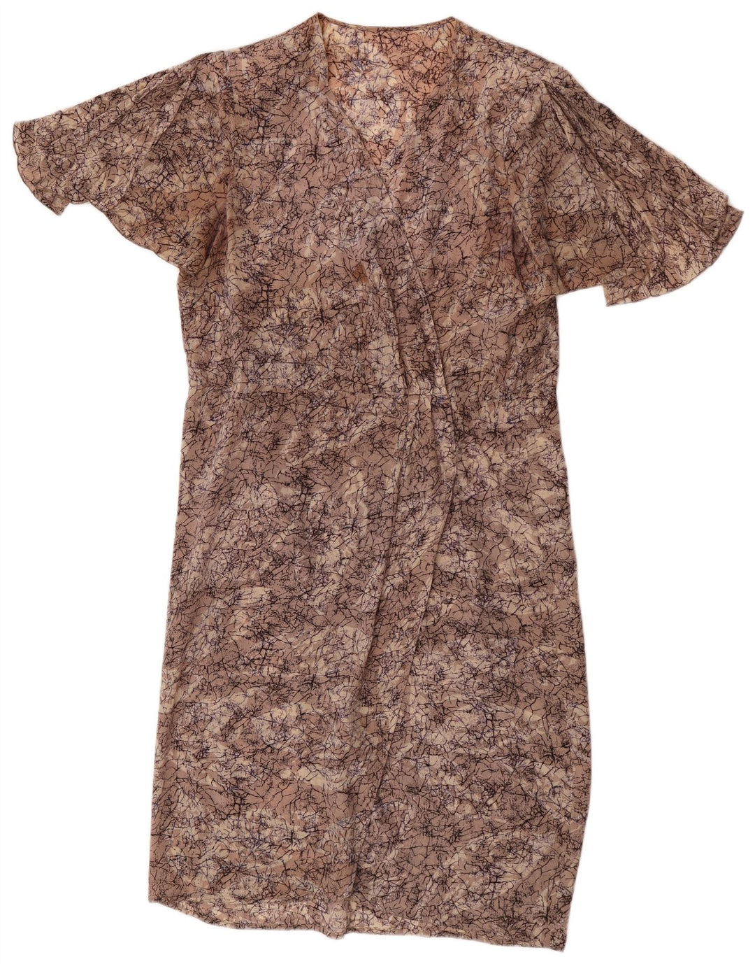 Abito a trapezio vintage da donna con motivo astratto UK 16 grande marrone