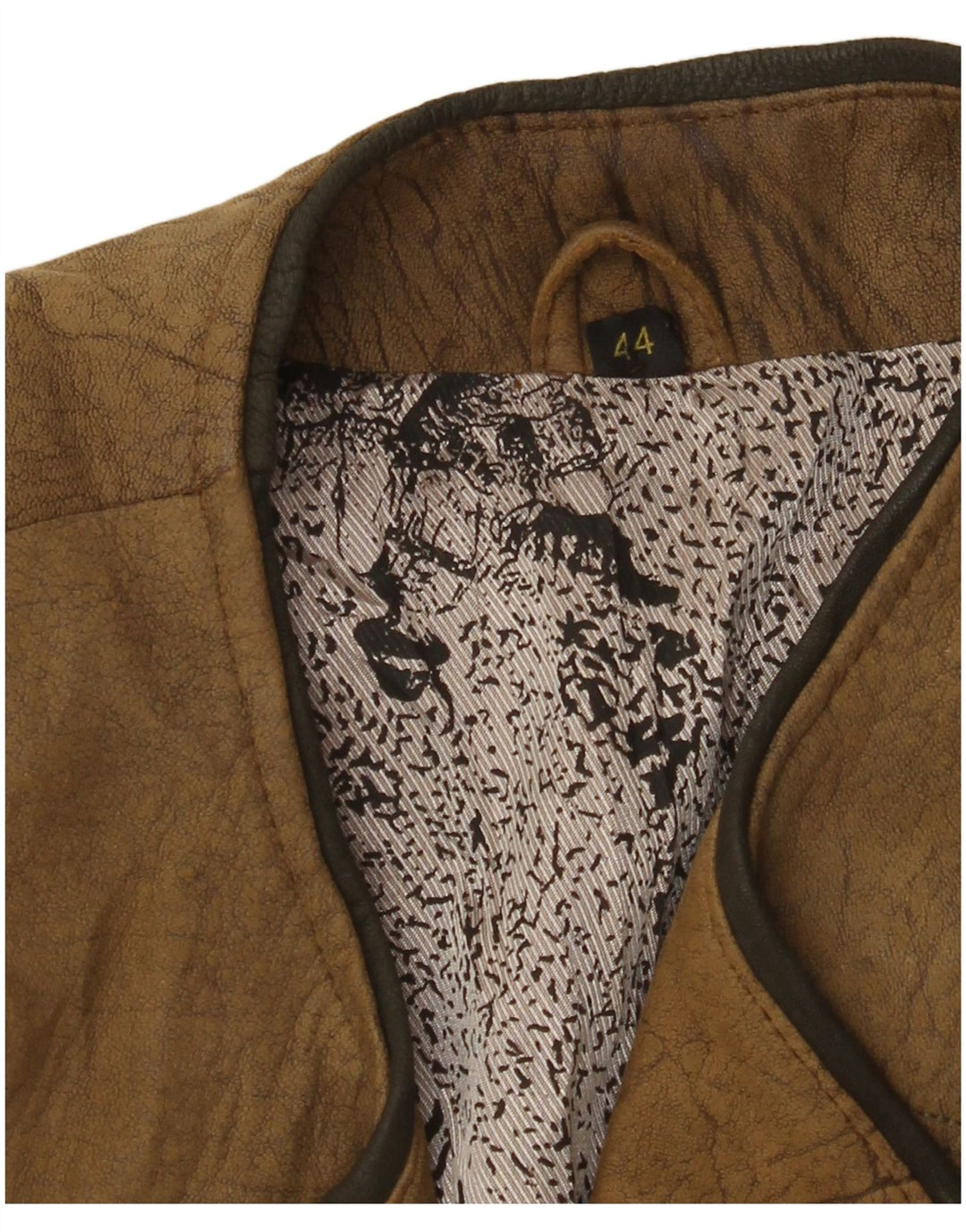 Giacca blazer in pelle da donna con maniche a 3/4 VINTAGE EU 44 XL Cachi