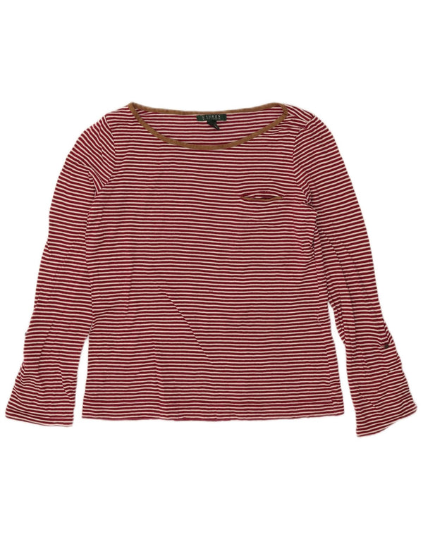 Top da donna Ralph Lauren a maniche lunghe UK 14 grande cotone a righe rosse
