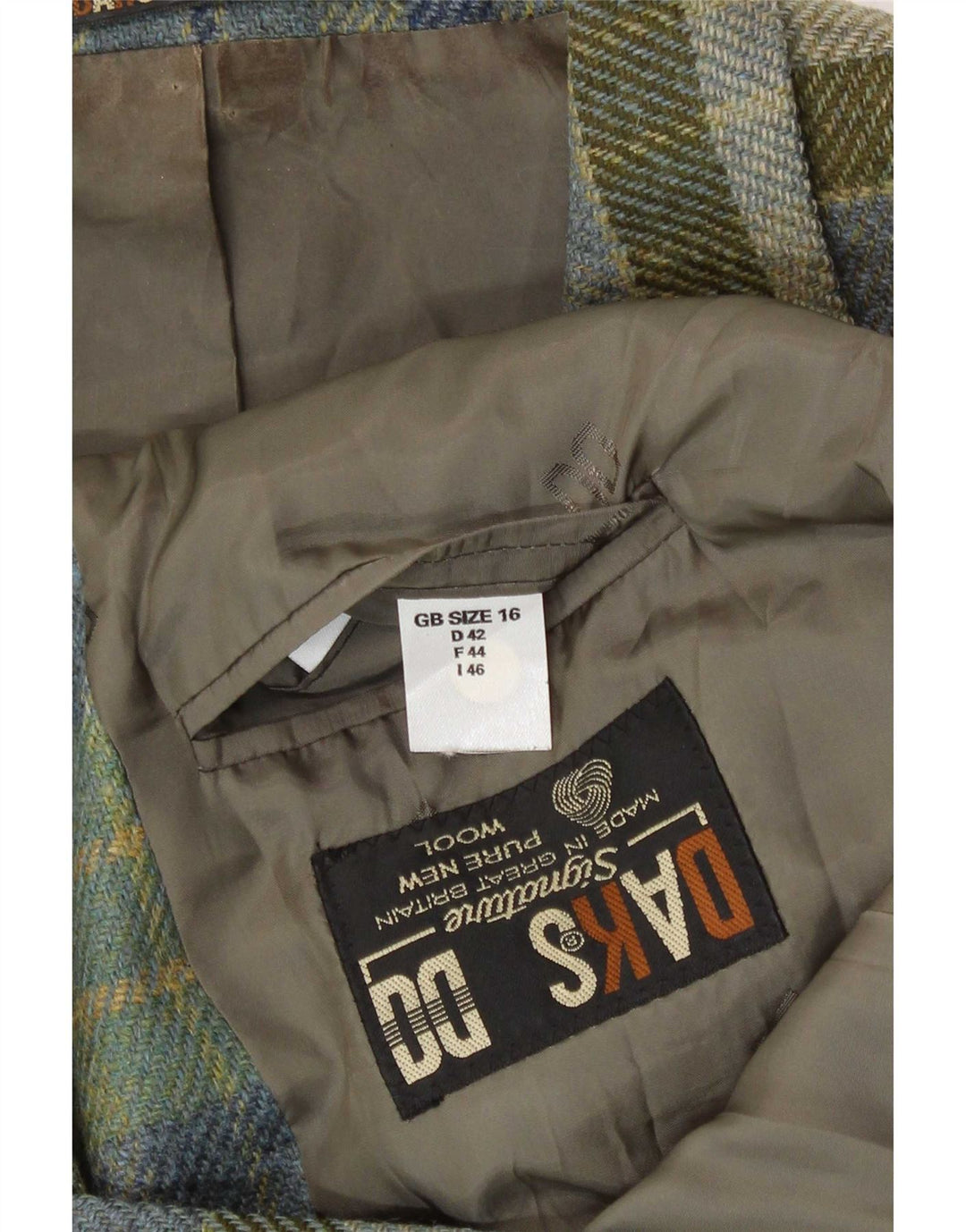 Giacca blazer a 3 bottoni da donna DAKS UK 16 grande lana vergine scozzese verde