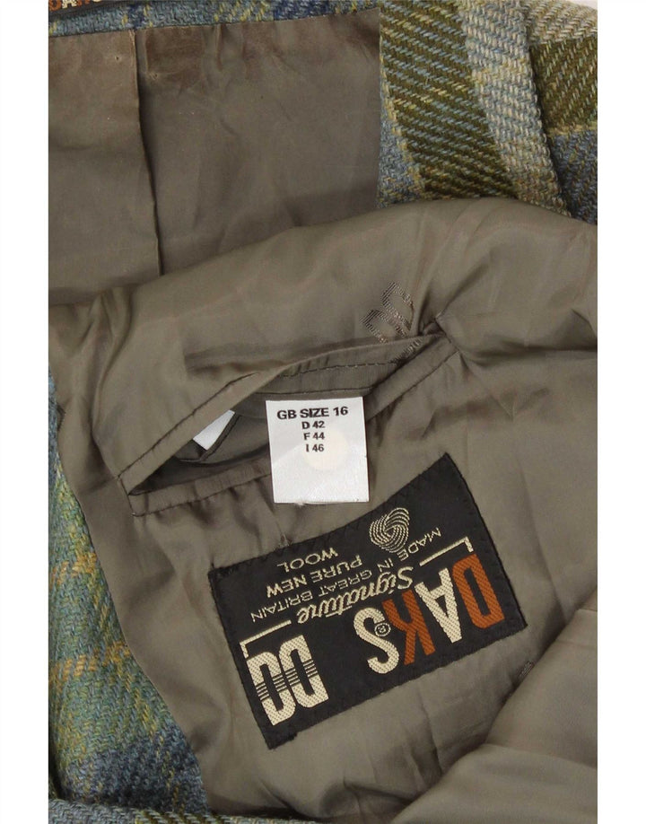 Giacca blazer a 3 bottoni da donna DAKS UK 16 grande lana vergine scozzese verde