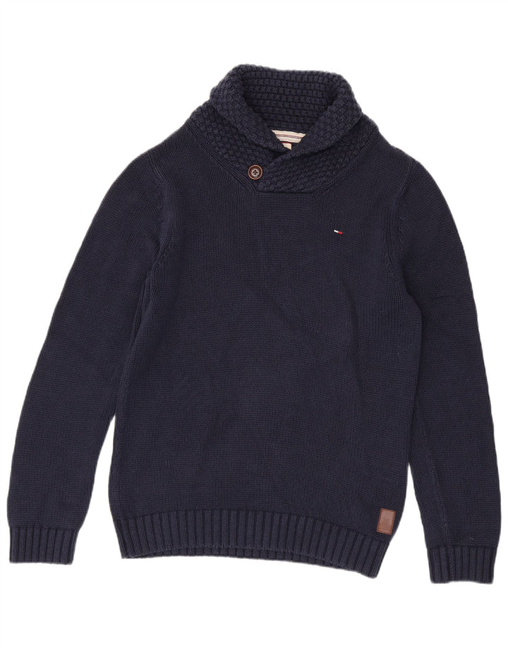 Maglione maglione da uomo con collo a scialle Tommy Hilfiger blu navy medio