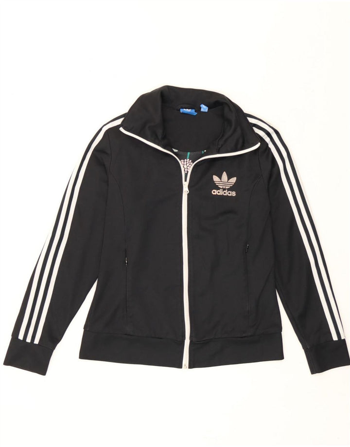 Giacca da tuta da donna Adidas UK 14 Large Nero Colourblock Poliestere