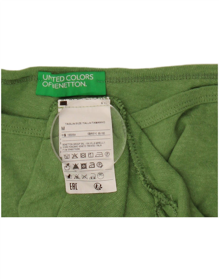 BENETTON Top corto da donna manica 3/4 UK 12 cotone screziato verde medio